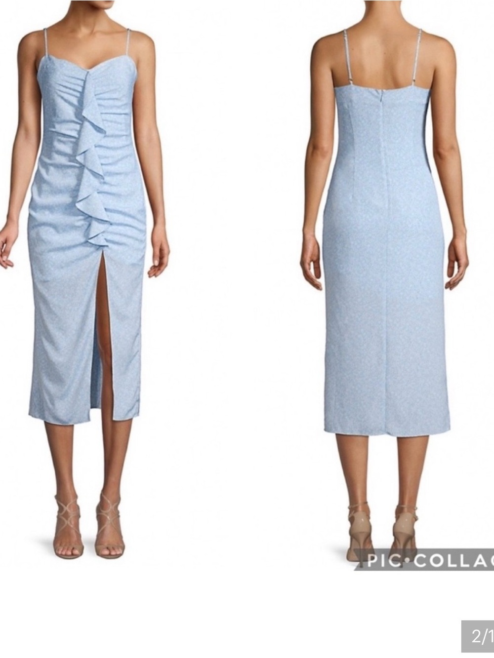 Likely Light Blue Ruffle Front Midi Dress